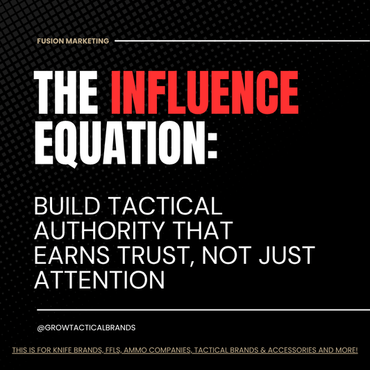 A confident firearms instructor delivering a live gear demo to engaged viewers, conveying tactical authority. The influence equation for the tactical niche.